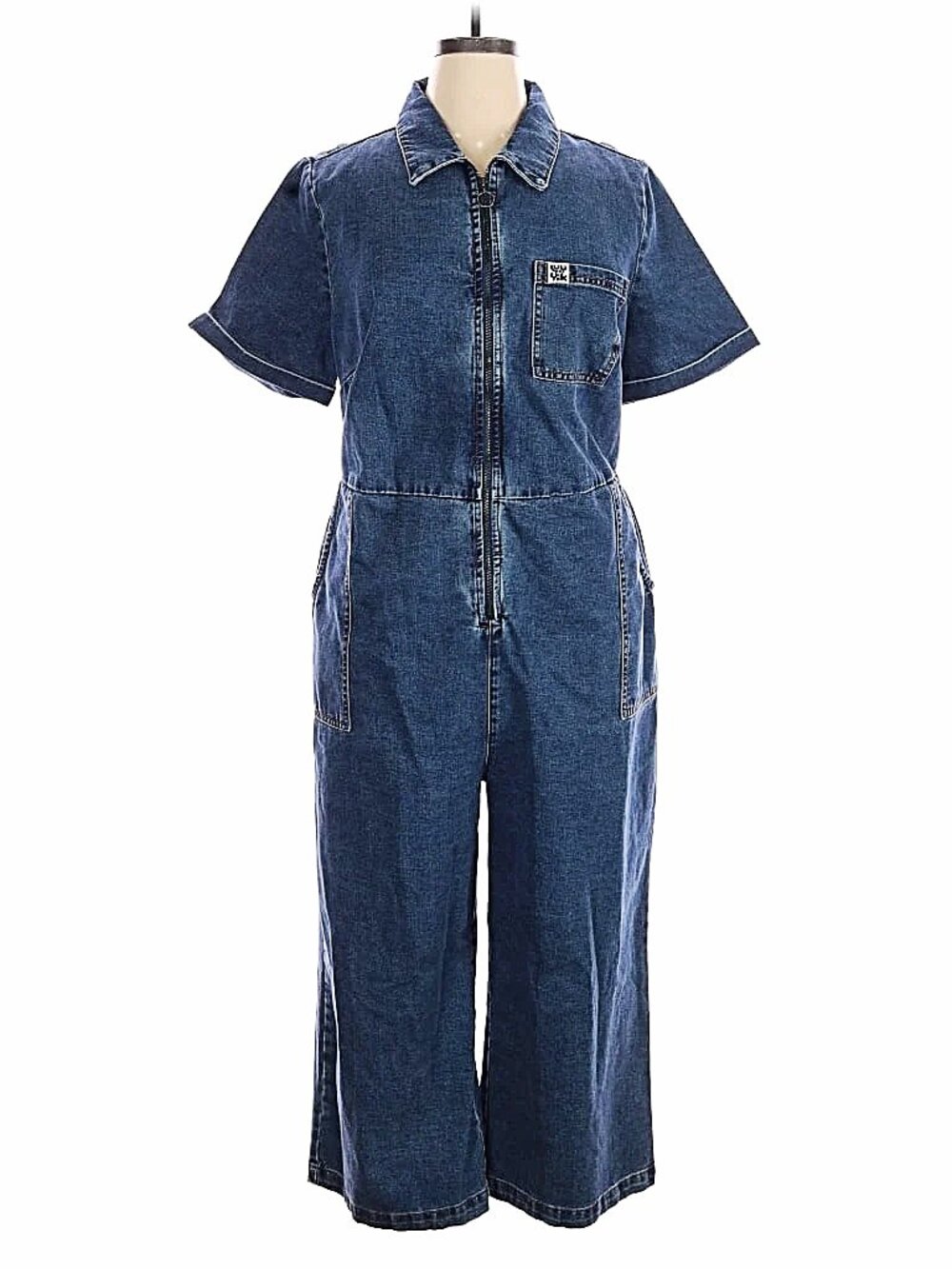 Lucy & Yak Rex Short Sleeve Denim Jumpsuit Mid Wash Blue UK 20 US 16 NWT